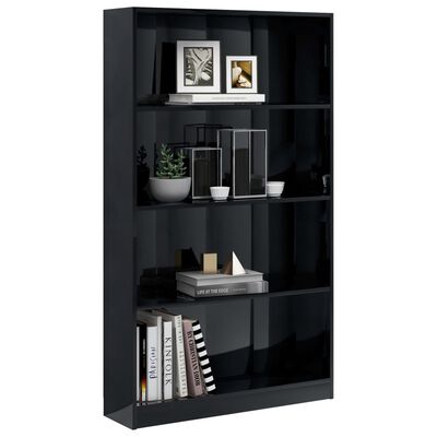 vidaXL 4-Tier Book Cabinet High Gloss Black 80x24x142 cm Engineered Wood