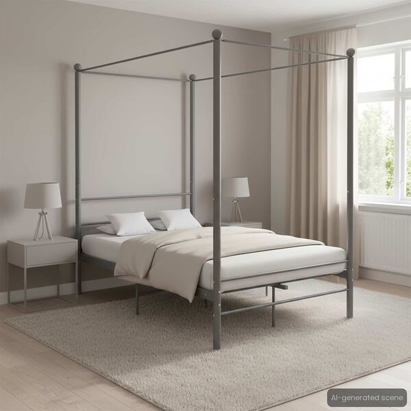 vidaXL Canopy Bed Frame without Mattress Grey Metal 120x200 cm