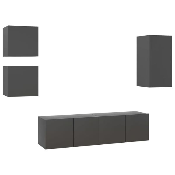 vidaXL 5 Piece TV Cabinet Set Grey Engineered Wood