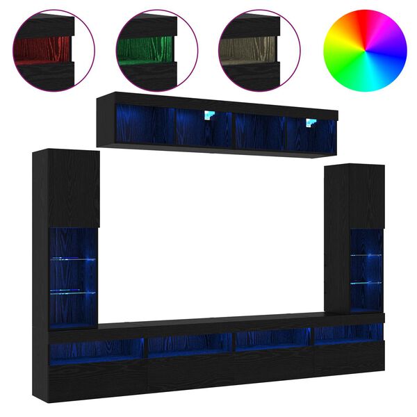 vidaXL TV Cabinet Set Wall-mounted 6 pcs Black oak Engineered wood