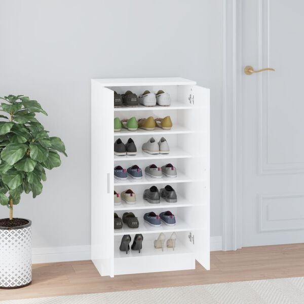 vidaXL Shoe Cabinet High Gloss White 55x35x108 cm Engineered Wood