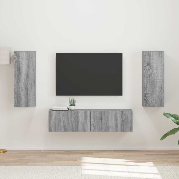 vidaXL TV Cabinet Set Wall-mounted 2 pcs Grey Sonoma Engineered Wood