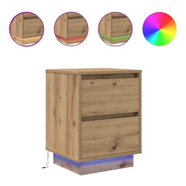 vidaXL Bedside Cabinets with LED Lights&nbsp;2 pcs Artisan Oak 38x34x50 cm