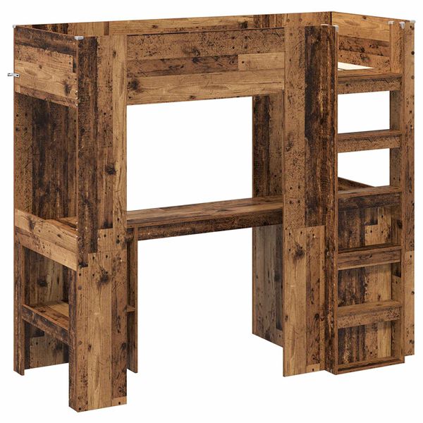 vidaXL Loft Bed Frame with Desk Old Wood 75 x 190 cm Engineered Wood