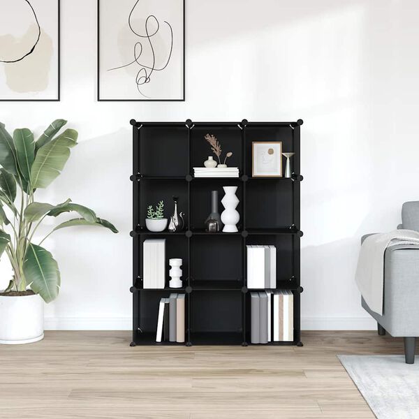vidaXL Storage Cube Organiser with 12 Cubes Black PP