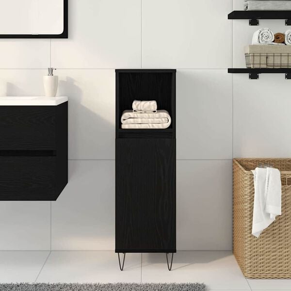 vidaXL Bathroom Cabinet Black Oak 30 x 30 x 100 cm Engineered Wood