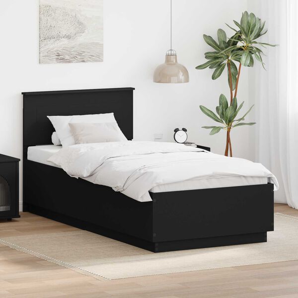 vidaXL Bed Frame with Headboard Black 70 x 190 cm Engineered Wood