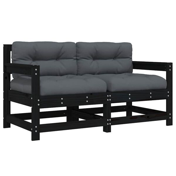 vidaXL Garden Chairs with Cushions 2 pcs Black Solid Wood Pine