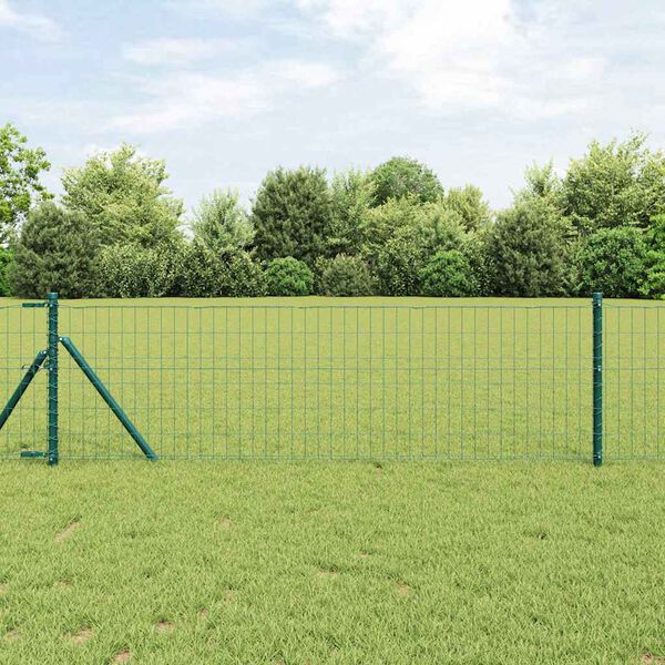 vidaXL Fence with Post Green 0.4 x 50 m Steel and PVC