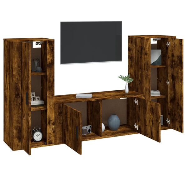 vidaXL 3 Piece TV Cabinet Set Smoked Oak Engineered Wood