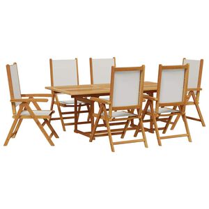 vidaXL 7 Piece Garden Dining Set Cream White Fabric and Solid Wood