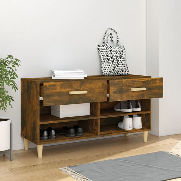 vidaXL Shoe Cabinet Smoked Oak 102x35x55 cm Engineered Wood