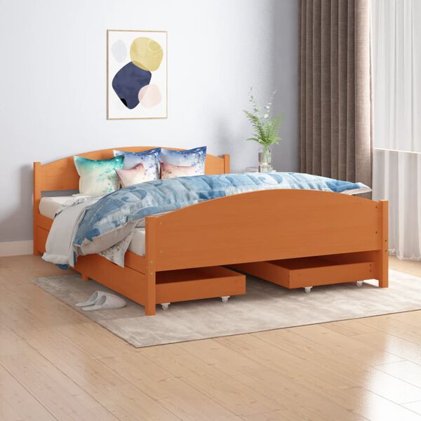 vidaXL Bed Frame without Mattress Honey Brown Solid Wood 160x200 cm (322040+2x321987)