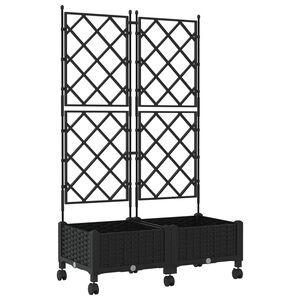 vidaXL Garden Planter with Trellis&Wheels 2 pcs Black PP