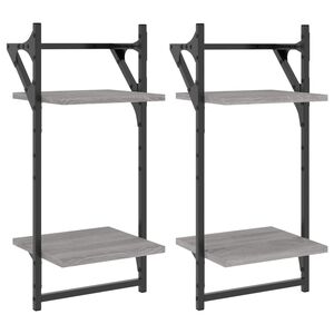 vidaXL 2-Tier Wall Shelves with Bars 2 pcs Grey Sonoma 30x25x65 cm