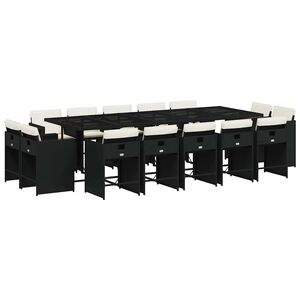 vidaXL Garden Dining Set | Black | PE rattan | 14-seater | Collapsible
