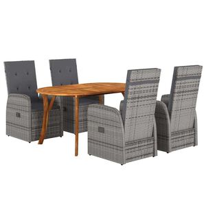 vidaXL Garden Dining Set with Cushion 5 pcs Grey Poly Rattan