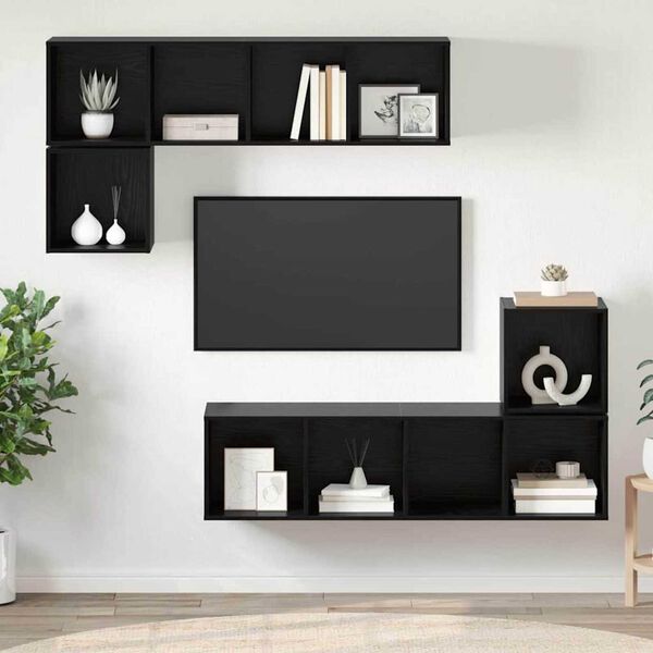 vidaXL TV Cabinet Set Wall-mounted 4 pcs Black Oak Engineered Wood