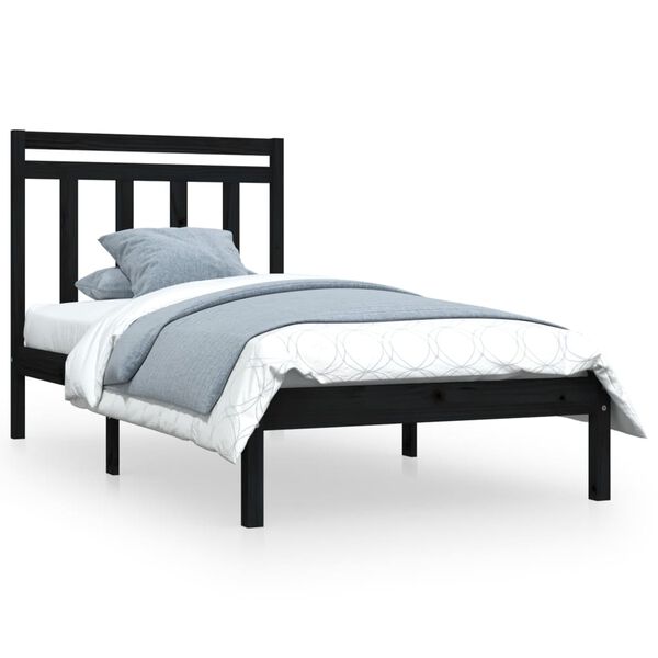 vidaXL Bed Frame without Mattress Black 75x190 cm Small Single Solid Wood