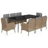 vidaXL 9 Piece Garden Dining Set with Cushions Beige Poly Rattan