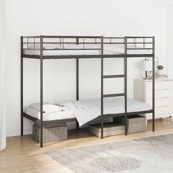 vidaXL Bunk Bed without Mattress Black 75x190 cm Small Single Steel