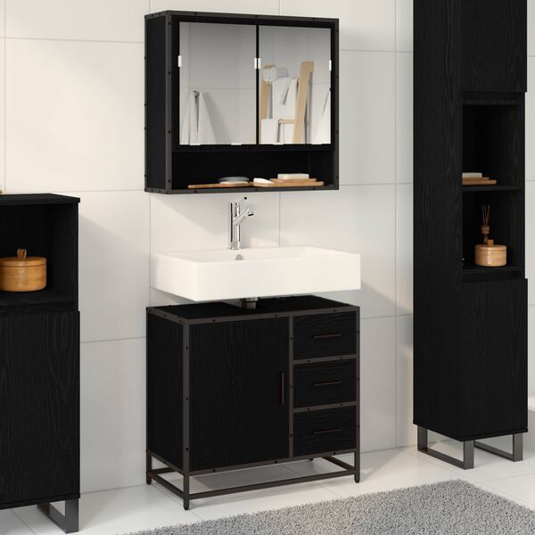 vidaXL Bathroom Cabinet Black Oak 65 x 33 x 60 cm Engineered Wood