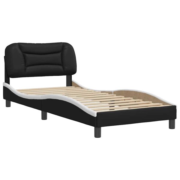 vidaXL Bed Frame without Mattress "Hvar" Black and White 90x190 cm Single Faux Leather