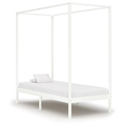 vidaXL Canopy Bed Frame White Solid Pine Wood 100x200 cm
