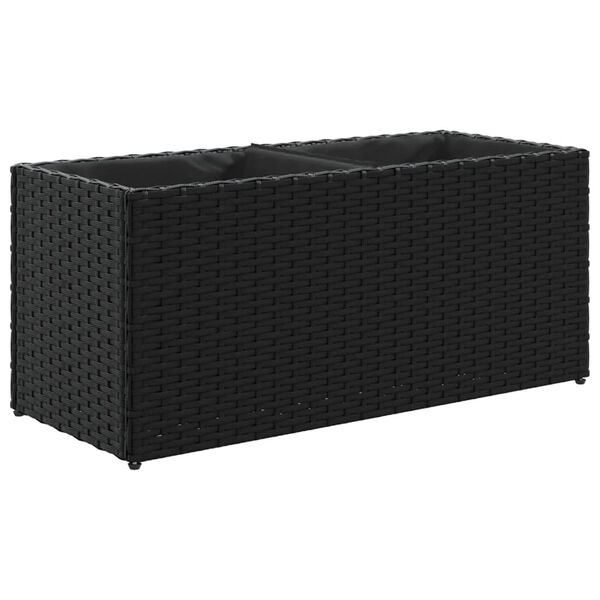 vidaXL Garden Planter with 2 Pots Black 72x30x32 cm Poly Rattan