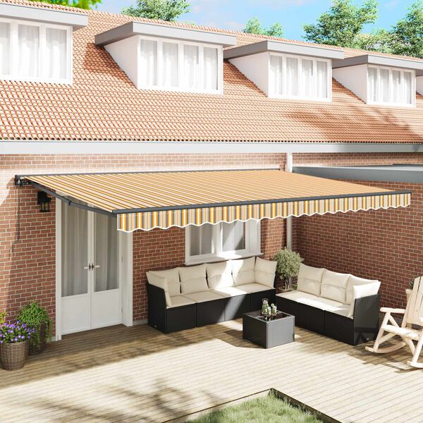 vidaXL Retractable Awning Manual Yellow and Grey 500 x 300 cm