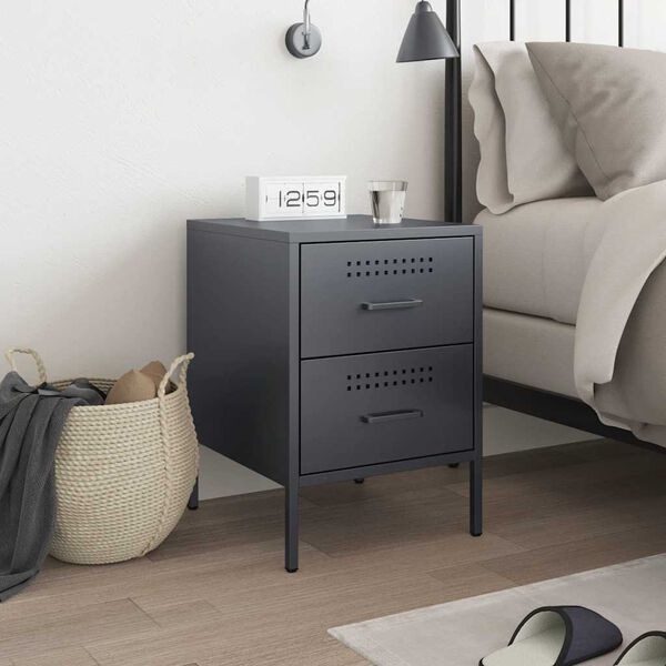 vidaXL Bedside Cabinet Anthracite 36x39x50.5 cm Steel