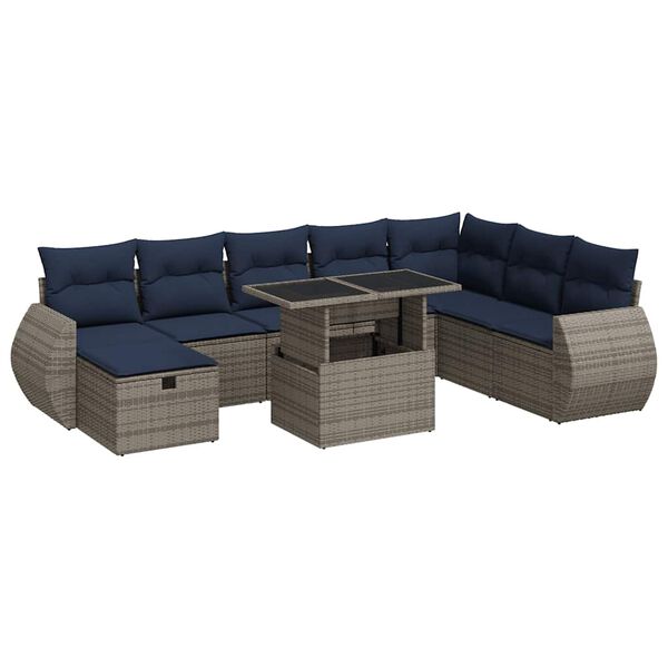 vidaXL 9 Piece Garden Sofa Set with Cushions Brown Poly Rattan Acacia