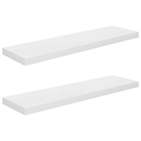vidaXL Floating Wall Shelves 2 pcs High Gloss White 90x23.5x3.8 cm MDF