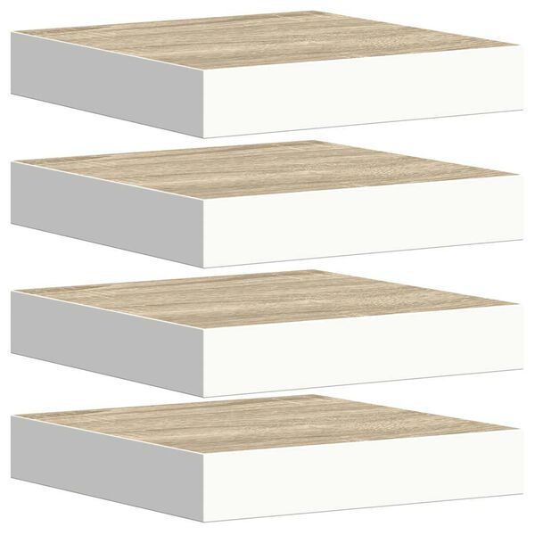 vidaXL Floating Wall Shelves 4 pcs Oak and White 23x23.5x3.8 cm MDF