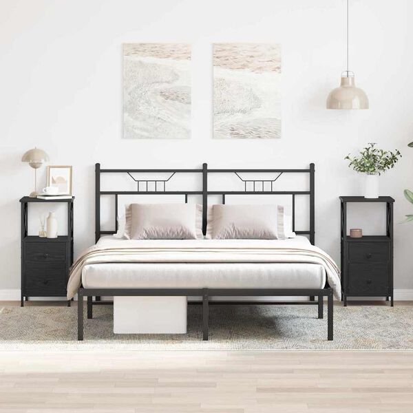 vidaXL Bedside Cabinet with Drawer 2 pcs Black Oak 34 x 35.5 x 70 cm