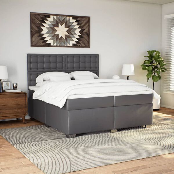 vidaXL Box Spring Bed with Mattress Grey 200x200 cm Faux Leather