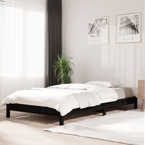vidaXL Stack Bed without Mattress Black 75x190 cm Small Single Solid Wood Pine