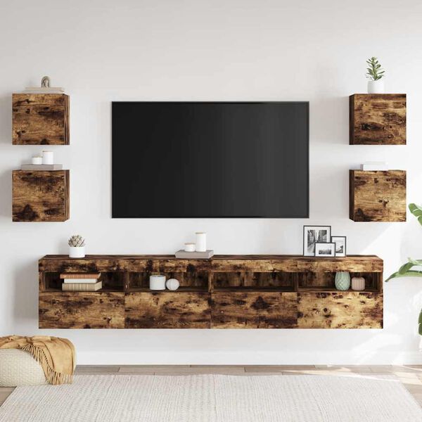 vidaXL Wall Mounted TV Cabinet 4 pcs Smoked Oak 30.5x30x30 cm