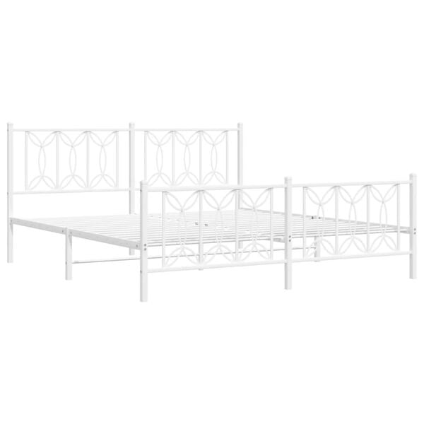 vidaXL Metal Bed Frame without Mattress with Footboard White 180x200cm