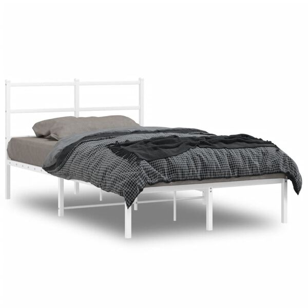 vidaXL Metal Bed Frame without Mattress with Headboard White 120x200cm