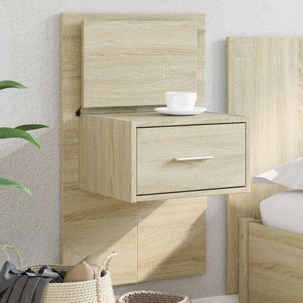 vidaXL Wall-mounted Bedside Cabinet with LED Lights Sonoma Oak