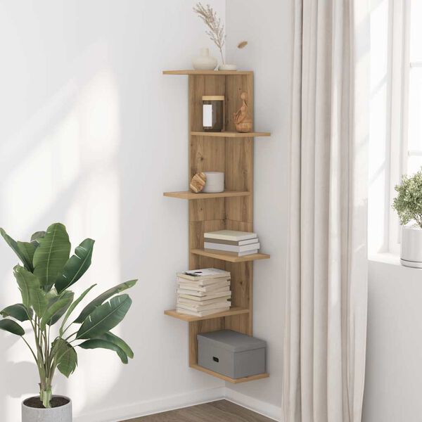 vidaXL Wall Corner Shelf Artisian Oak 36.5x36.5x140 cm Engineered Wood
