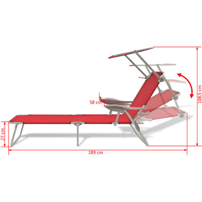 vidaXL Sun Lounger with Canopy Steel Red