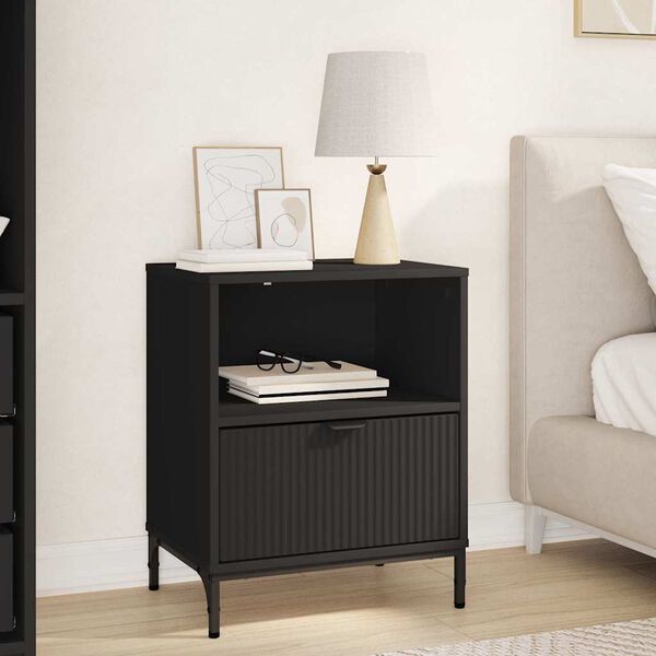 vidaXL Bedside Cabinet Black 49 x 36 x 61 cm Engineered wood