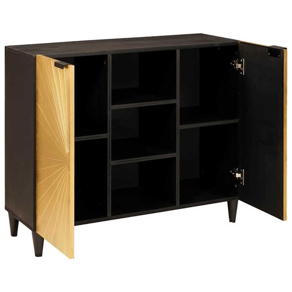 vidaXL Side Cabinet Black and Gold 90 x 33.5 x 75 cm Solid Mango Wood