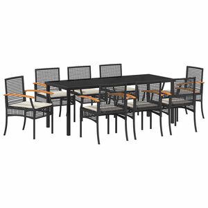 vidaXL Garden Dining Set 9 pcs Black Rattan