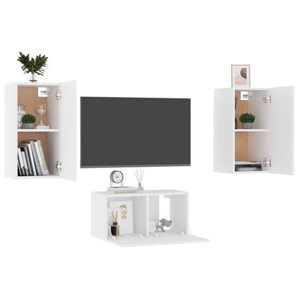 vidaXL 3 Piece TV Cabinet Set White Engineered Wood
