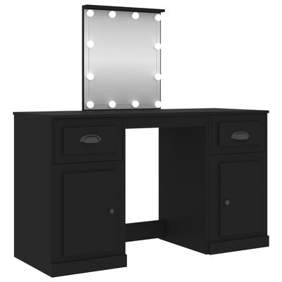 vidaXL Dressing Table with LED Black 130x50x132.5 cm