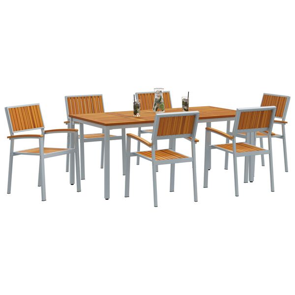 vidaXL Garden Dining Set 7 pcs Grey Solid Acacia Wood