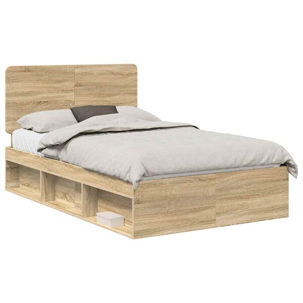 vidaXL Bed Frame Sonoma Oak 135 x 190 cm Solid Pine Wood